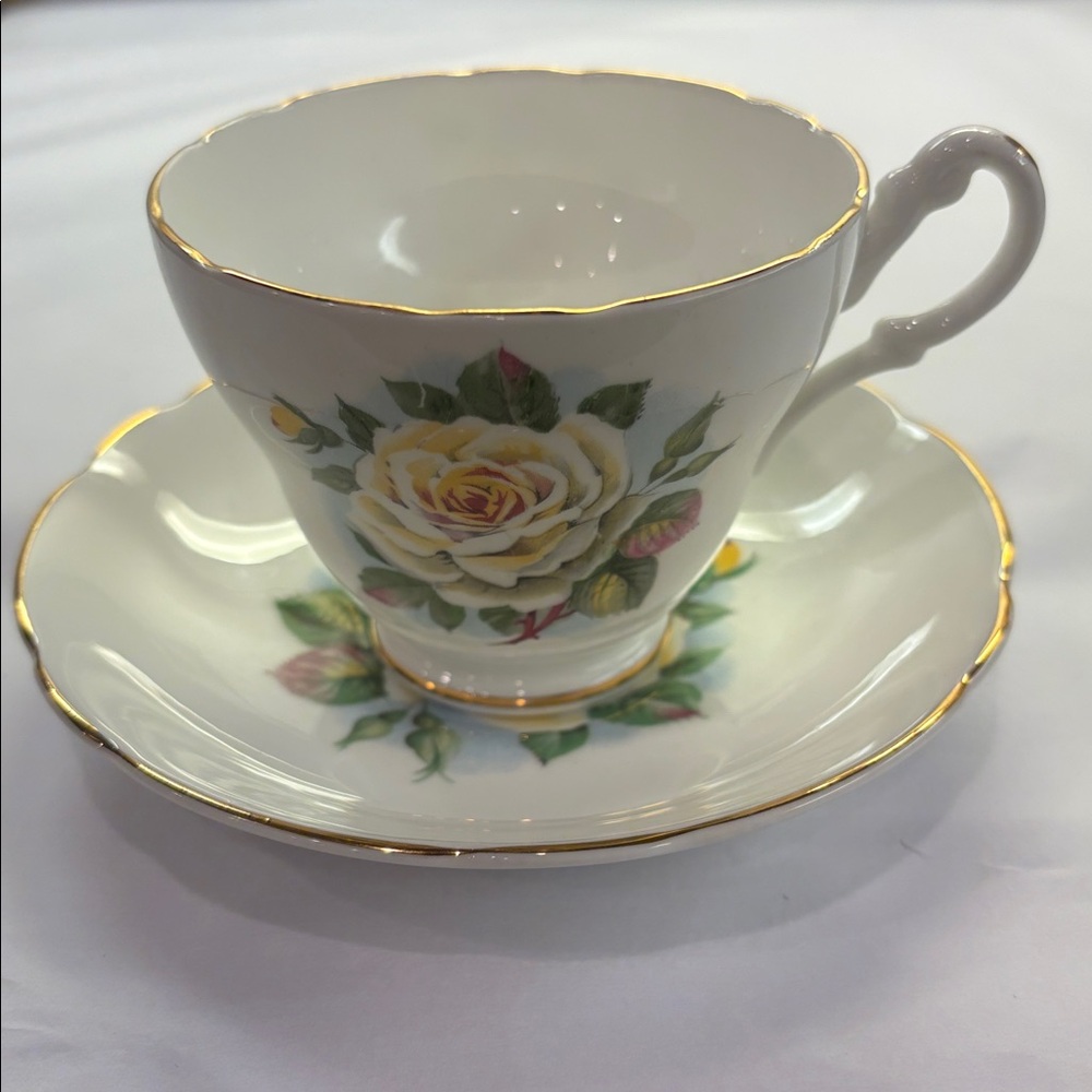 Vintage English Castle Floral Teacup and Saucer Bone China